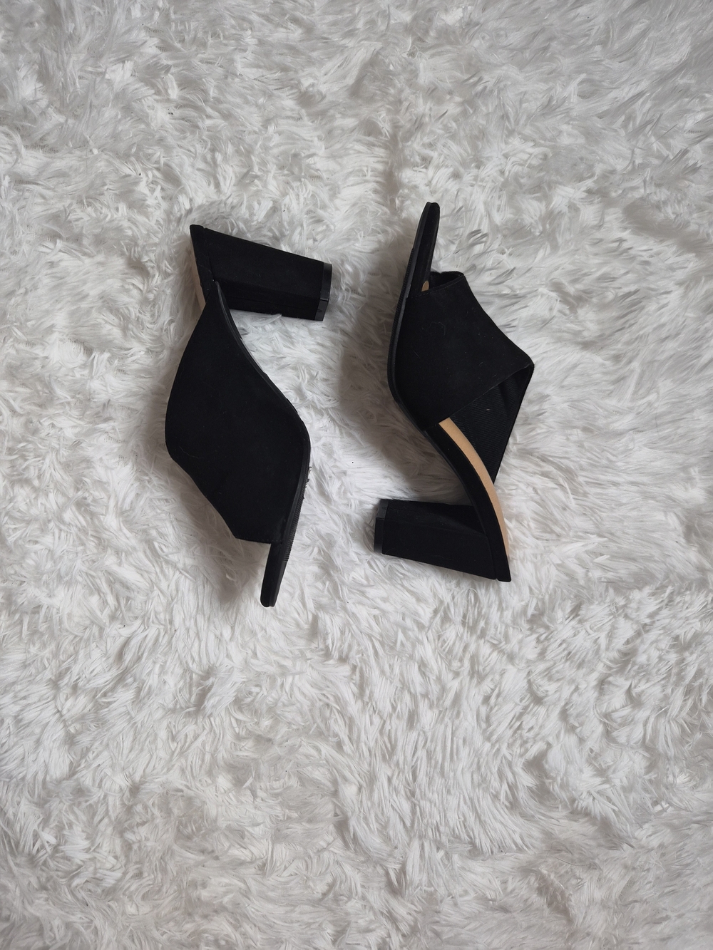 Womens Tru Comfort Foam Black Heels Mules Slip Ons Faux Suede Size 6 Open Toe ✨️